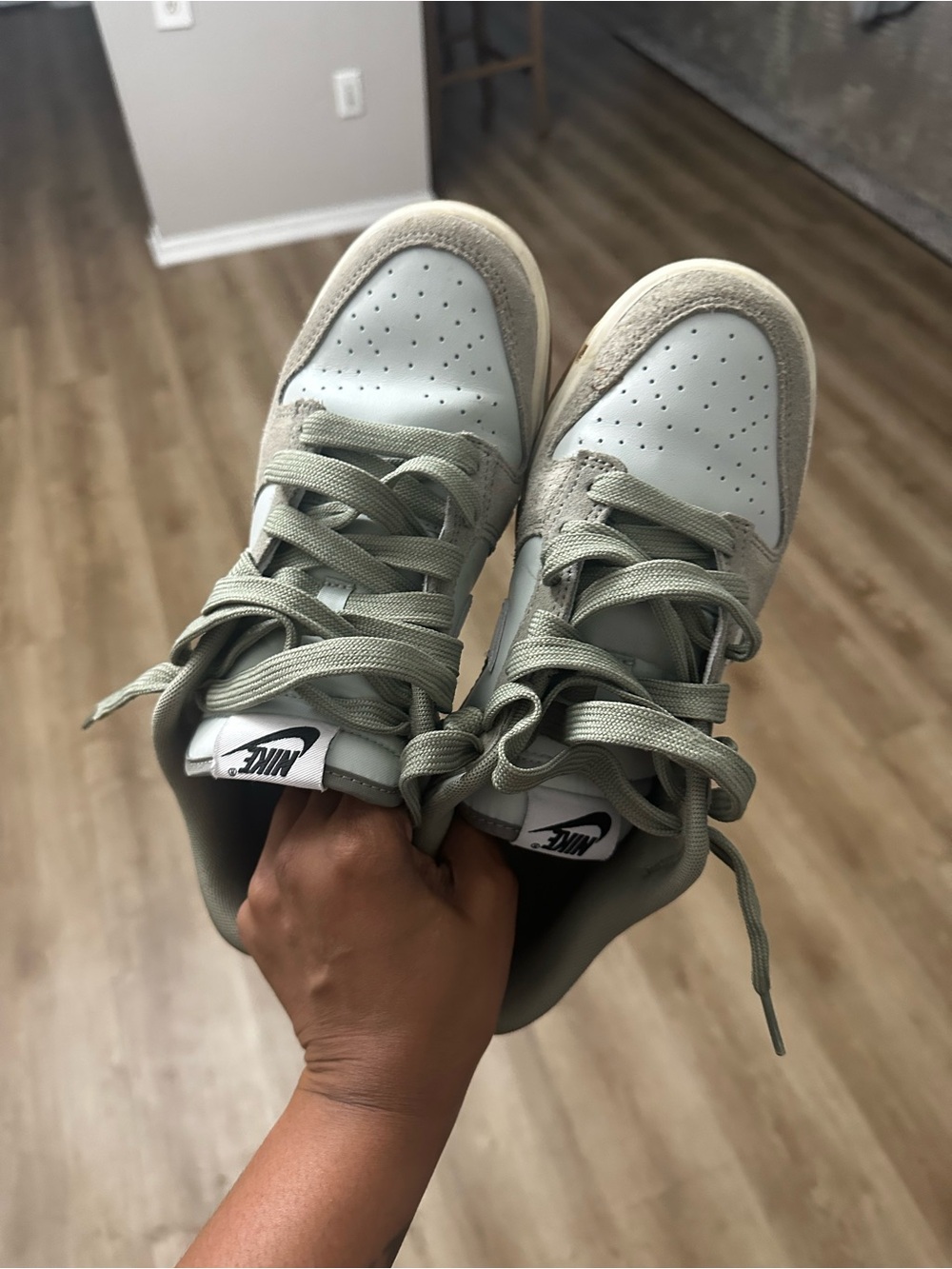Nike Women’s Low-Top Sneakers in Sage Green and Cream Suede